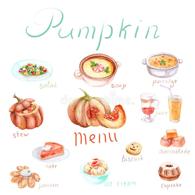 Watercolor Drawing of Autumn Fruits - Pumpkin, Ready-made Pumpkin ...