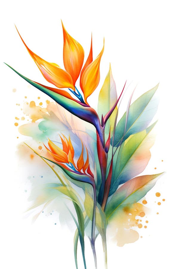 A watercolor drawing of a tropical \ bird of paradise\  flower, generative AI