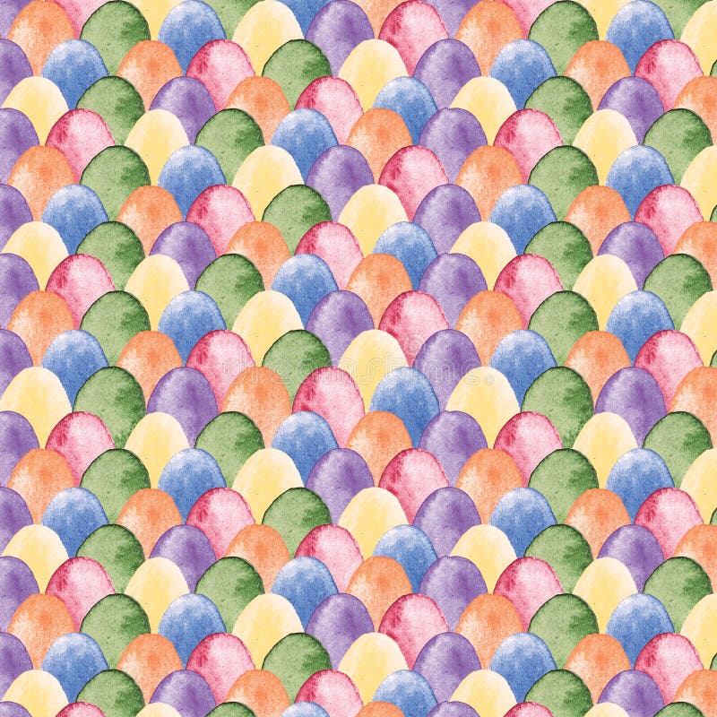 Watercolor Easter pattern with multicolored eggs