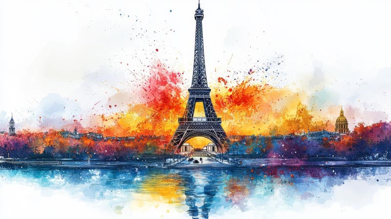 Acuarelă de culoare eiffel turn paris scenă generativă vector illustration