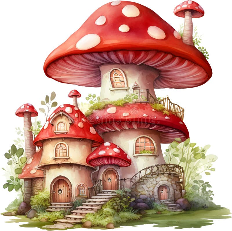 Watercolor Enchanted Mushroom Fairies clipart House Fantasy Fairyland Cute Forest Fairy Floral Little Fairies