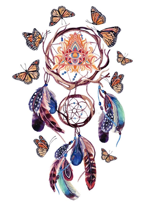 Download Watercolor Ethnic Dream Catcher With All Seeing Eye In ...