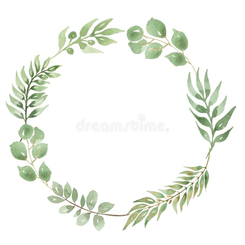 Watercolor eucalyptus leaves wreath. modern wedding invitation card, save t...