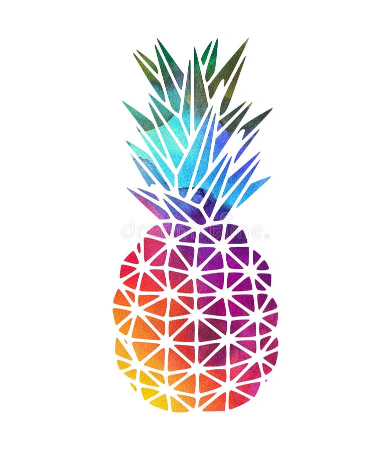 Watercolor Pineapple Rainbow Drawing Stock Image ...