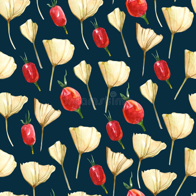 Watercolor fall seamless pattern. Hand drawn autumn texture with leaves, berries element on white background. Natural raster wallp stock illustration Watercolor fall seamless pattern. Hand drawn autumn texture with leaves, berries element on white background. Natural raster wallp stock illustration