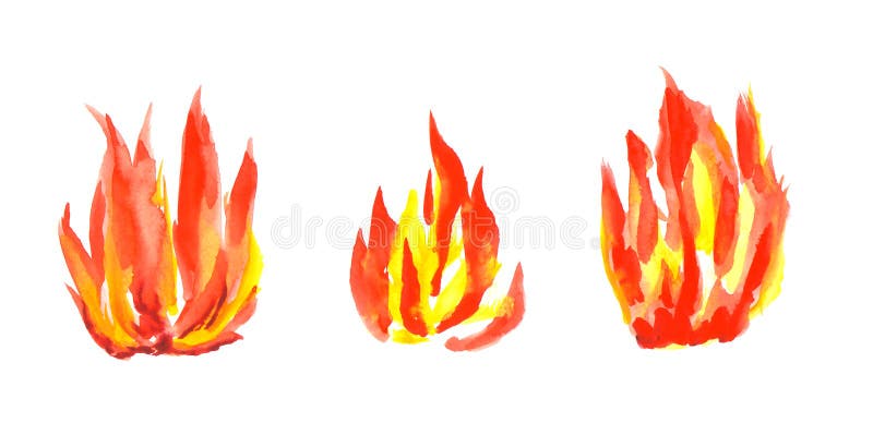 Watercolor Fire Set Isolated on White Background. Tongues of Flame,  Template for Text or Lettering Stock Illustration - Illustration of  decoration, drawn: 174655099