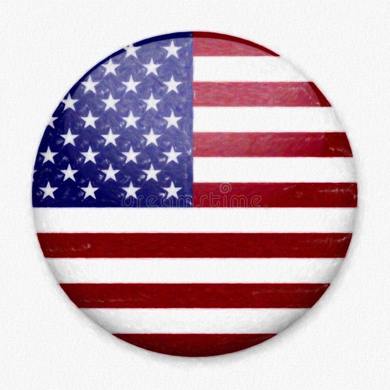 Watercolor Flag of America in the form of a round button stock image