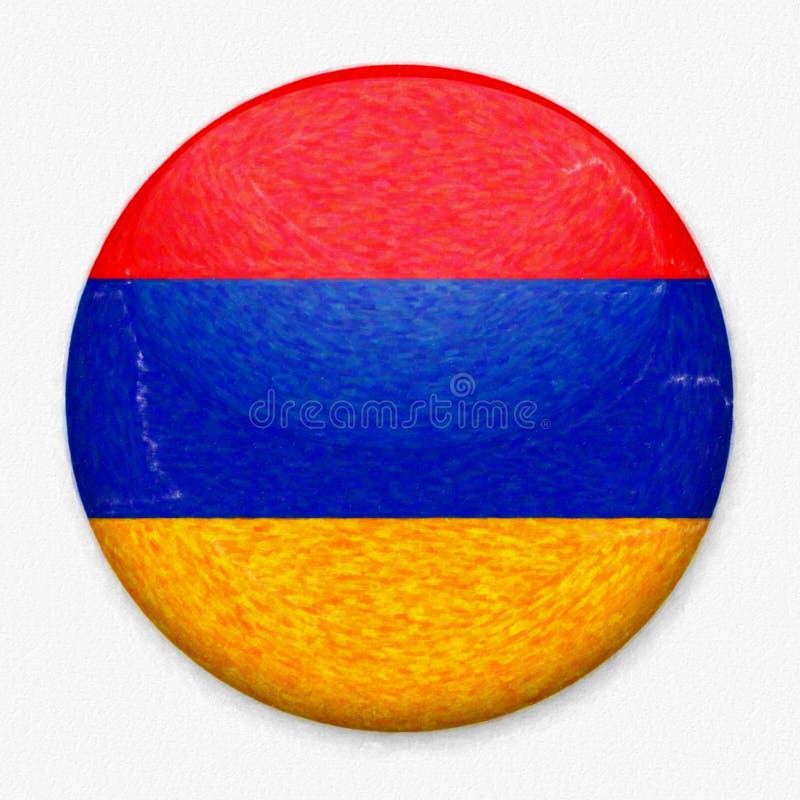 Round button with metal frame. Illustration of flag of Russia