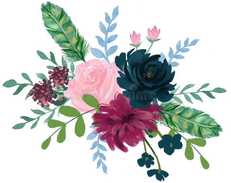 Watercolor Flora Bohemian Vintage Rose Peony Abstract Flower Arr Stock  Illustration - Illustration of design, element: 127967966