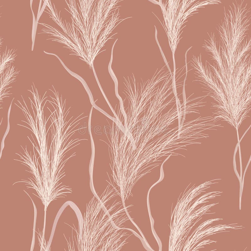 Watercolor floral autumn background. Dry pampas grass seamless vector pattern. Boho fall texture illustration