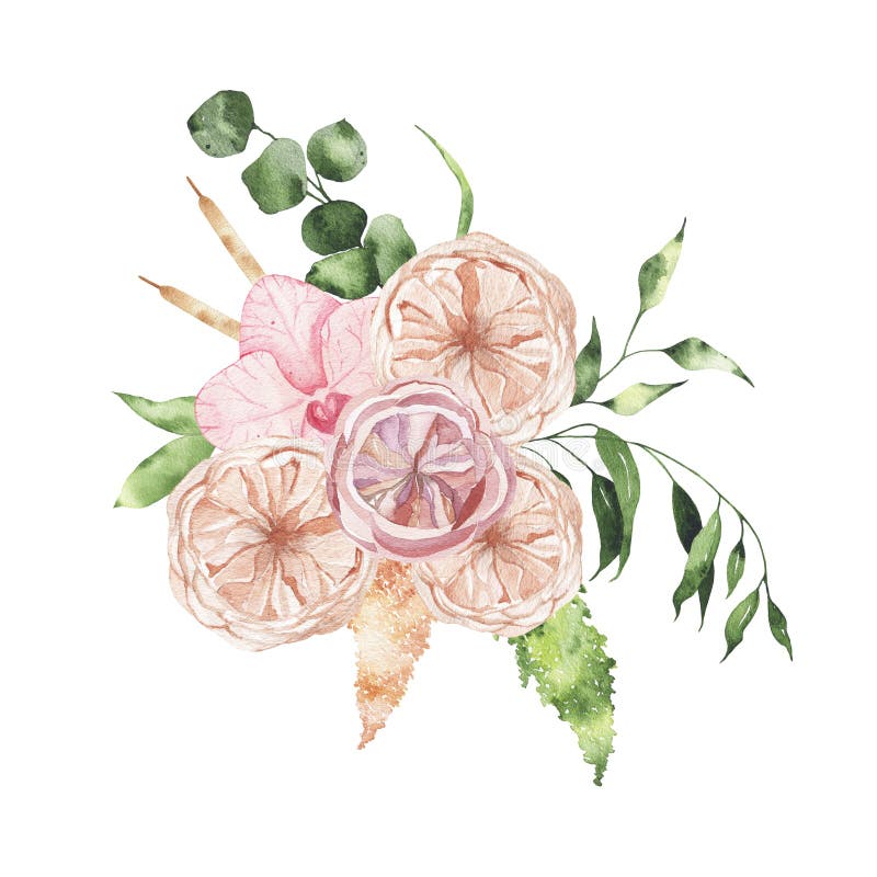 Download Watercolor Floral Bouquet With Flowers Roses Greenery ...