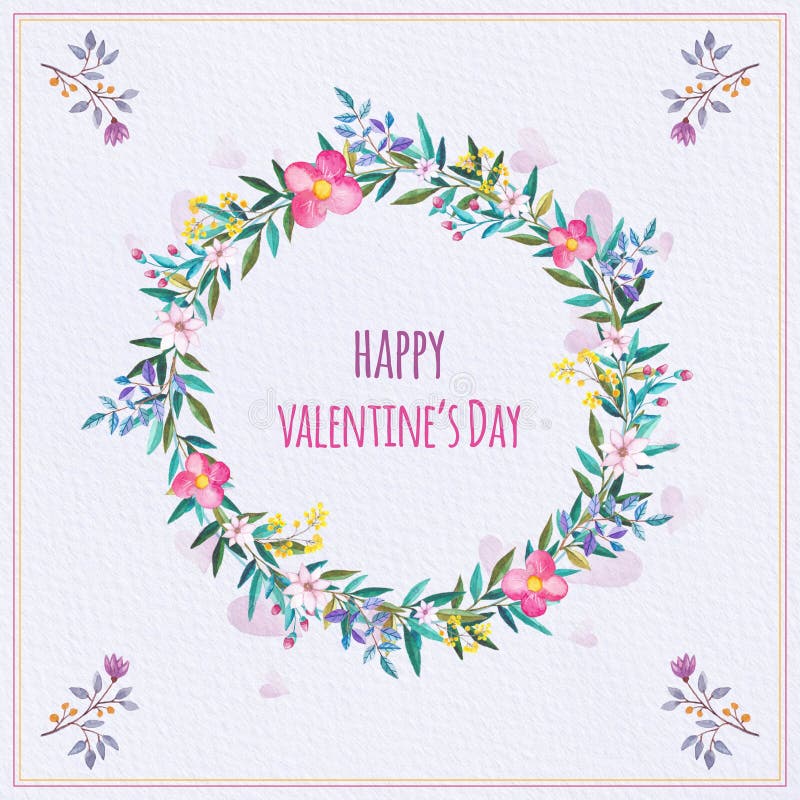 Watercolor Floral Frame. Valentines Day Card with Painted Floral Frame