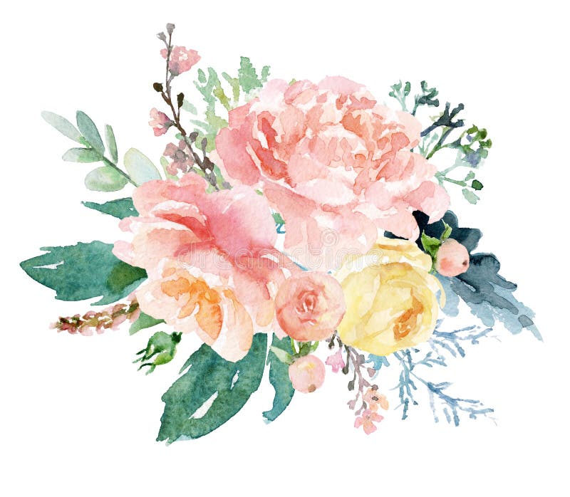 An Illustration with a Bouquet of the Beautiful Watercolor Bright ...