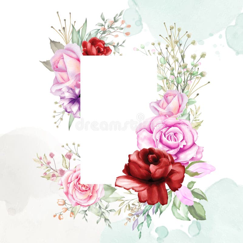 Watercolor Floral and Leaves Frame and Background Style in Beautiful ...