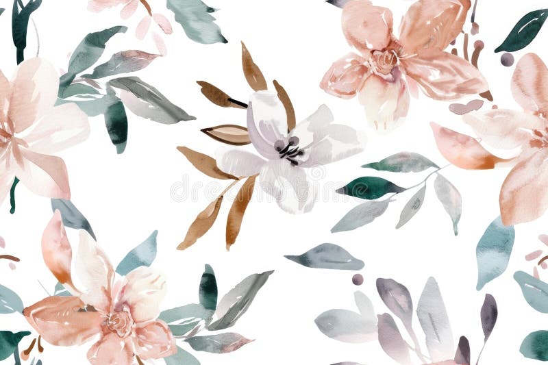 Watercolor Floral Pattern with Vibrant Spring Blossoms on White Background royalty free illustration
