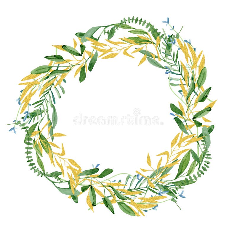 Watercolor floral wreath, delicate green leaves and branches. Cute minimal greenery circle frame invitation. vector illustration Watercolor floral wreath, delicate green leaves and branches. Cute minimal greenery circle frame invitation. vector illustration