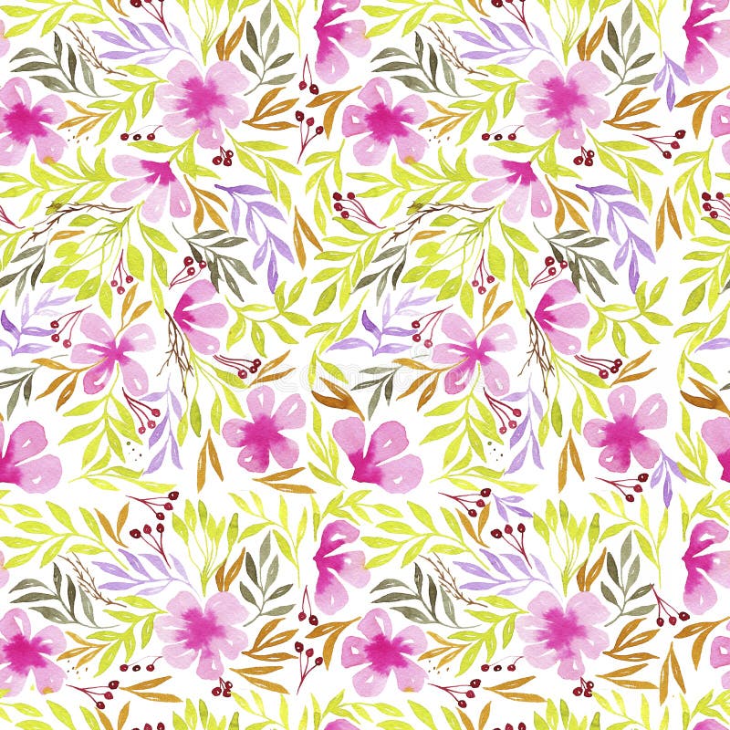 Watercolor flower pattern. Seamless pattern. Bright flowers, greens, sunny print. Textile design. Wrapping paper, gift wrapping. Watercolor botanical vector illustration Watercolor flower pattern. Seamless pattern. Bright flowers, greens, sunny print. Textile design. Wrapping paper, gift wrapping. Watercolor botanical vector illustration