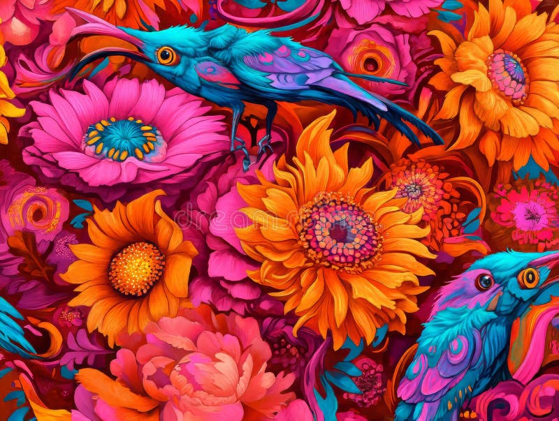 Watercolor flower pattern. Wild floral wallpaper. For fabric design. Created with generative AI tools stock image