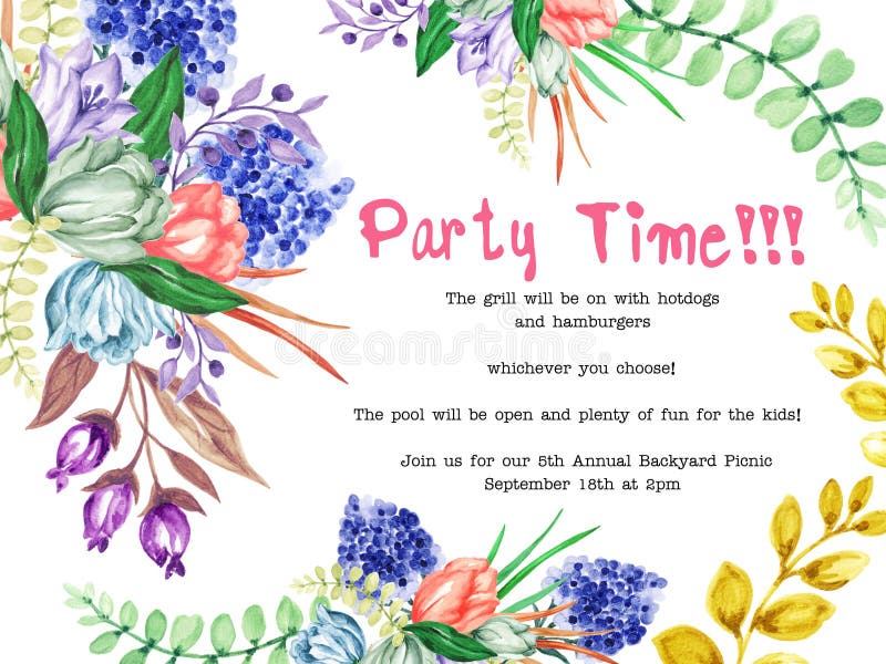 Watercolor Flower Tulips Garden Flower and Leaves Design for Invitation Card  Holiday Party Elegance Wedding Hand Paint Stock Illustration - Illustration  of field, background: 150361310