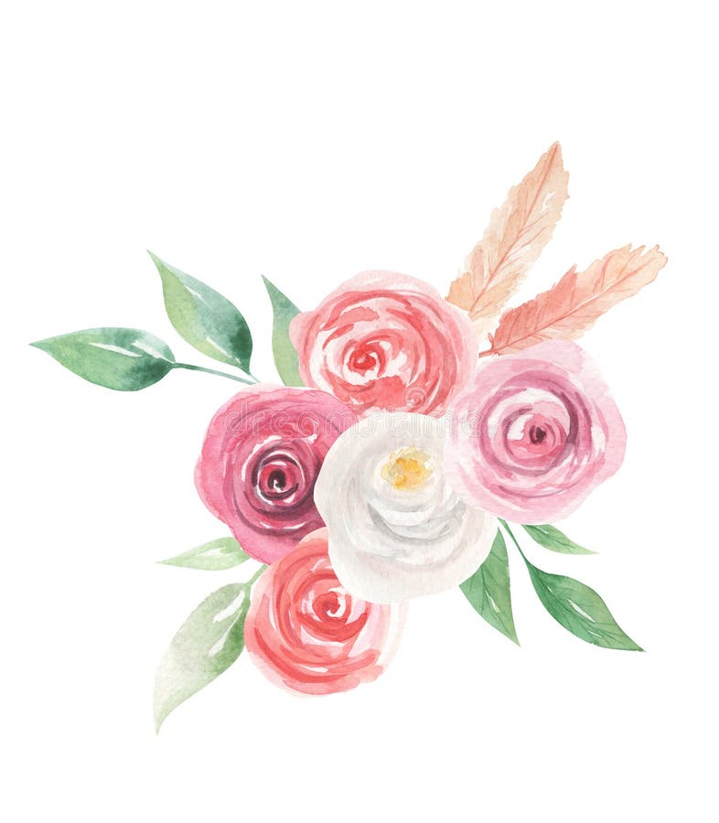 Watercolor Flowers Florals Painted Spring Summer Feathers vector illustration Watercolor Flowers Florals Painted Spring Summer Feathers vector illustration