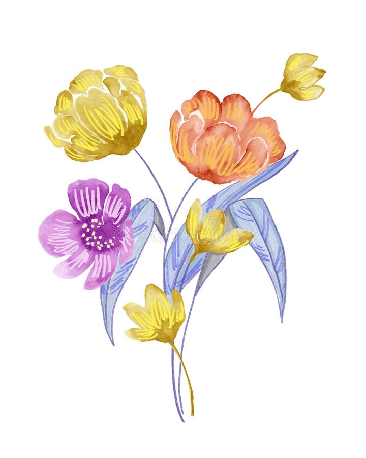 For easy making seamless pattern use it for filling any contours. Watercolor flowers set. Hand drawn floral elements isolated on white background. Fantasy stock photography For easy making seamless pattern use it for filling any contours. Watercolor flowers set. Hand drawn floral elements isolated on white background. Fantasy stock photography