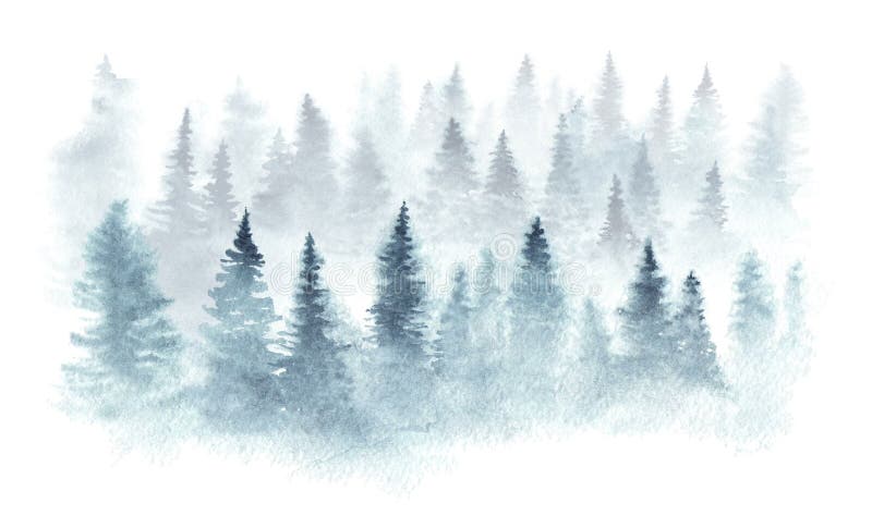 Watercolor forest in a fog