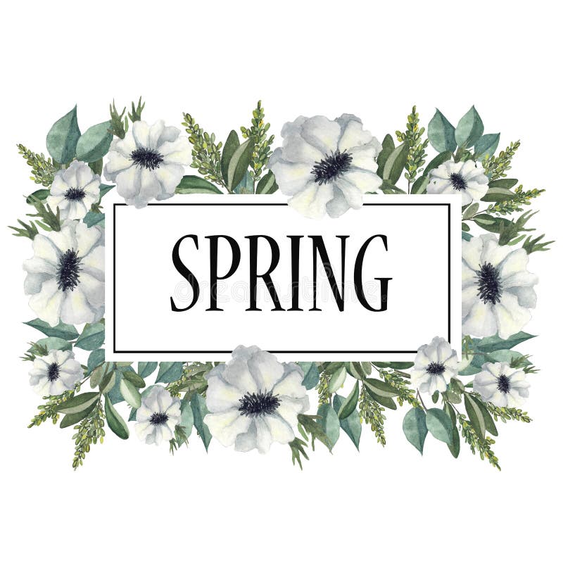Watercolor frame of flowers and branches with green leaves stock illustration Watercolor frame of flowers and branches with green leaves stock illustration