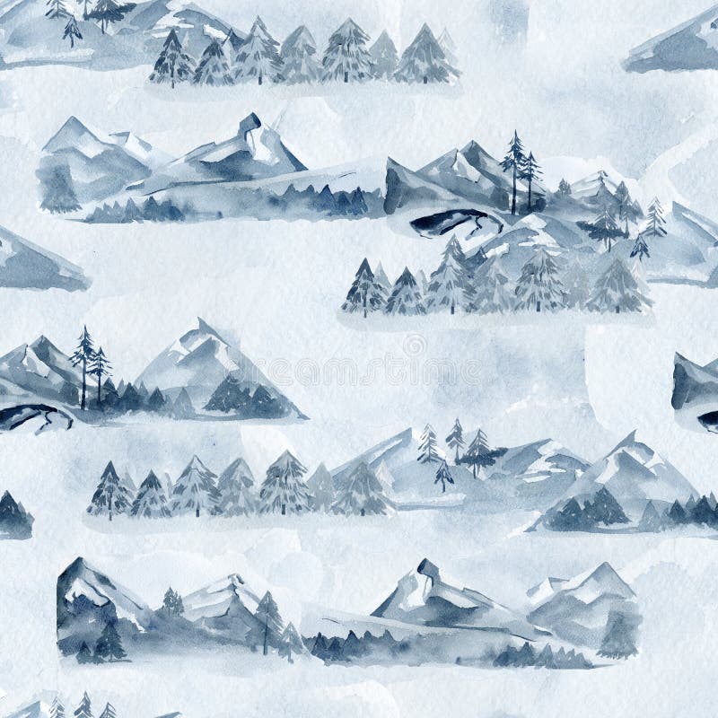Watercolor frozen mountaine landcape seamless pattern with forest tree on snow texture background royalty free illustration Watercolor frozen mountaine landcape seamless pattern with forest tree on snow texture background royalty free illustration