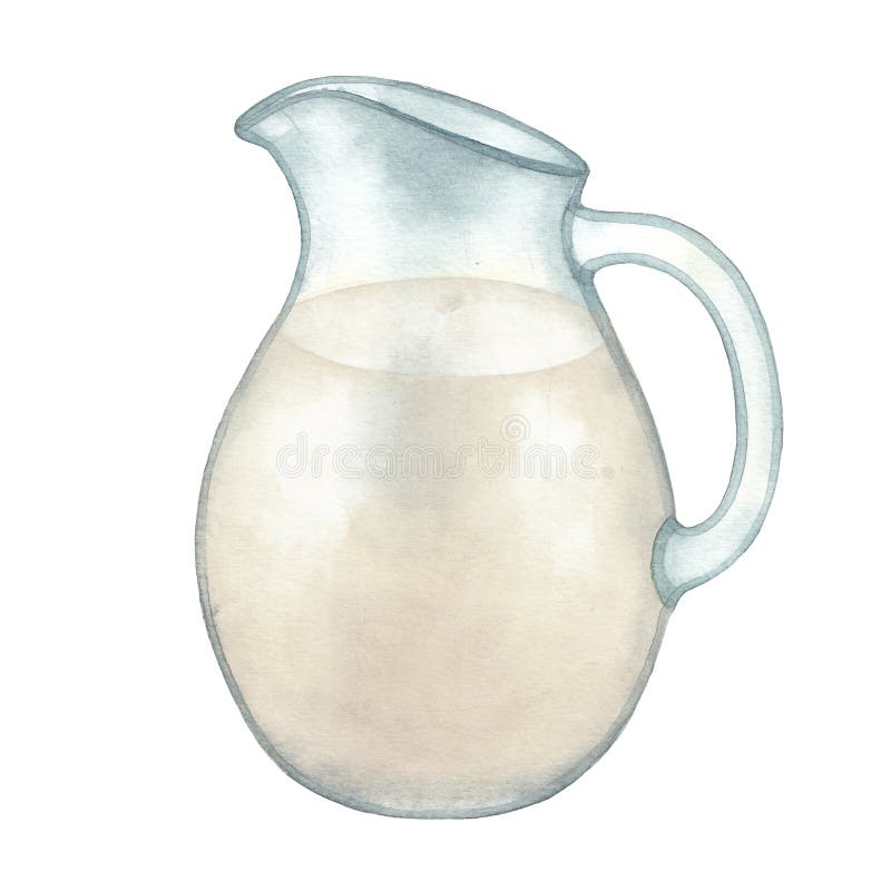 Watercolor glass jug of milk isolated on the white background. Watercolor glass jug of milk. Hand painted illustration isolated on the white background stock illustration Watercolor glass jug of milk isolated on the white background. Watercolor glass jug of milk. Hand painted illustration isolated on the white background stock illustration