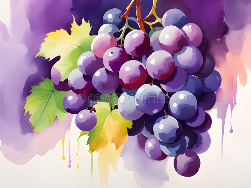 Watercolor Grapes and Leaves. Illustration Stock Illustration