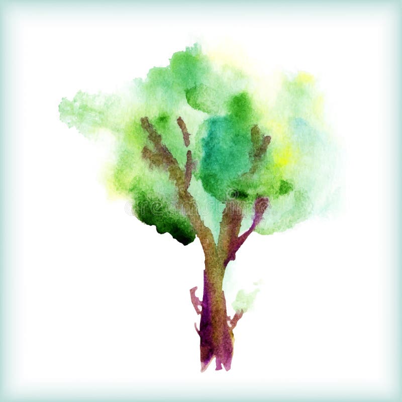 Watercolor green tree