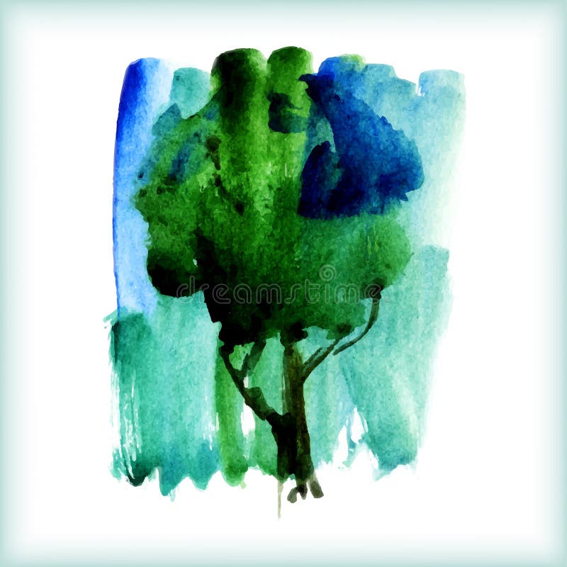 Watercolor green tree