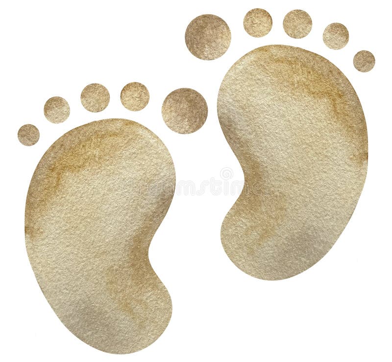 Watercolor Hand Drawn Baby Boy Ang Girl Beige Foot Print Isolated on ...