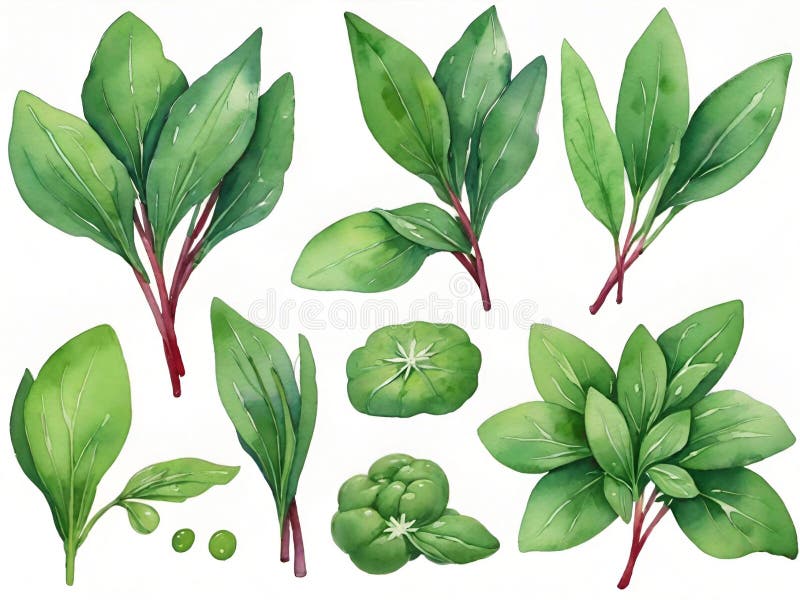 Watercolor hand drawn green and green leaves stock illustration
