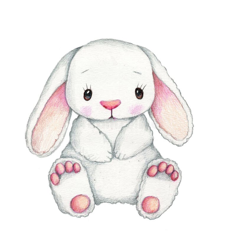 Watercolor Illustration of Cute Bunny Rabbit White and Pink. Stock  Illustration - Illustration of watercolor, blue: 171760017