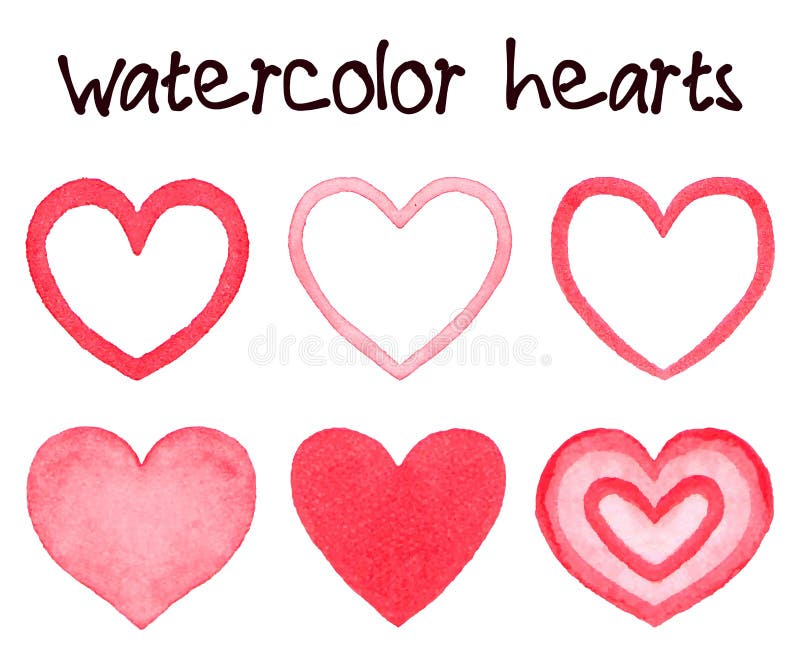 Watercolor hearts banner hand painted with water color ink