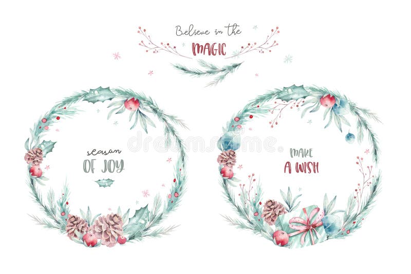 Watercolor christmas clipart. It`s perfect for cards, posters, stickers, cover. Watercolor christmas clipart. It`s perfect for cards, posters, stickers, cover