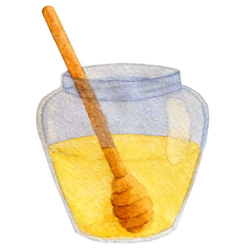 Watercolor Honey Jar Isolated on the White Background. Vector. Stock