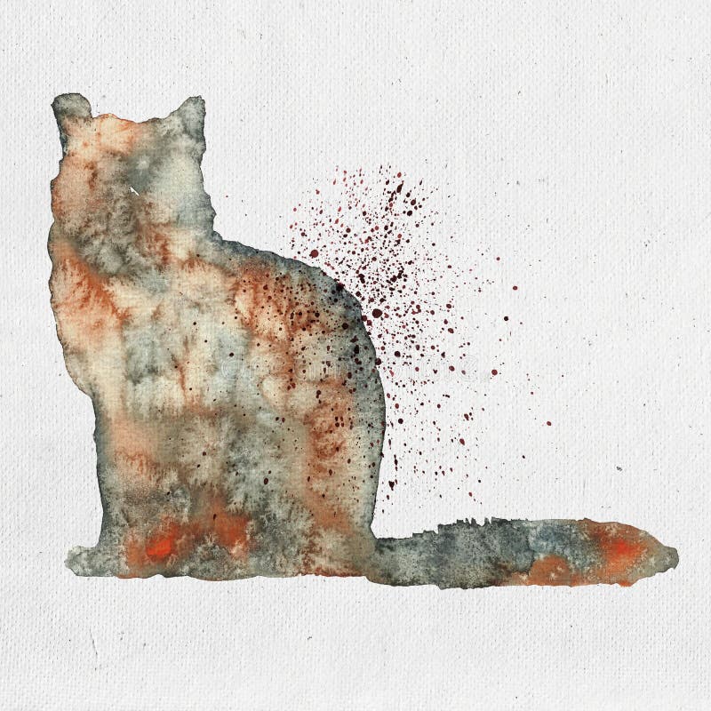 Watercolor illustration of a cat silhouette stock illustration Watercolor illustration of a cat silhouette stock illustration