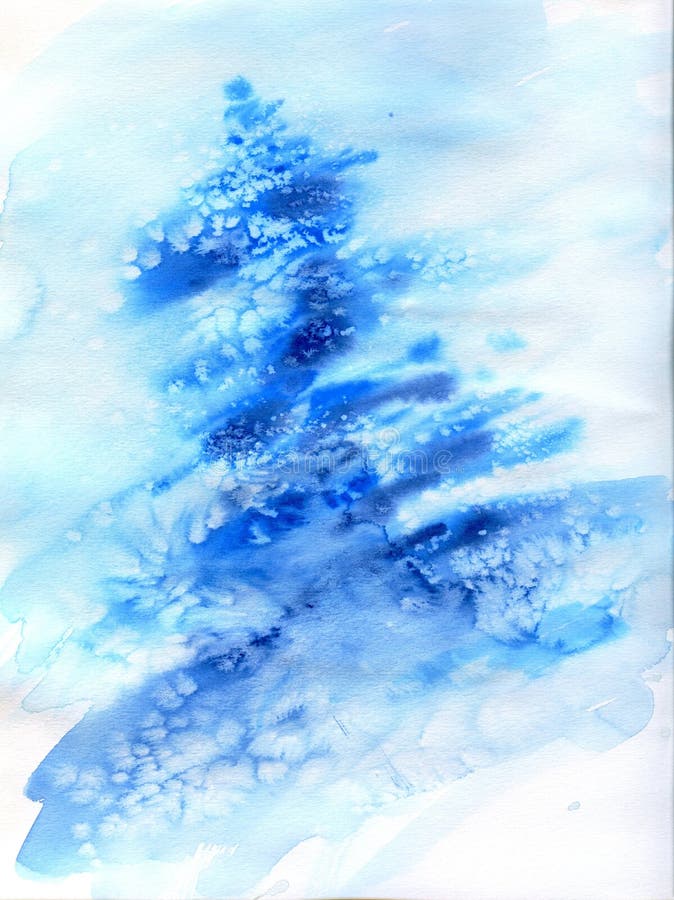 Watercolor Illustration Christmas Tree in Snow Stock Image Image of