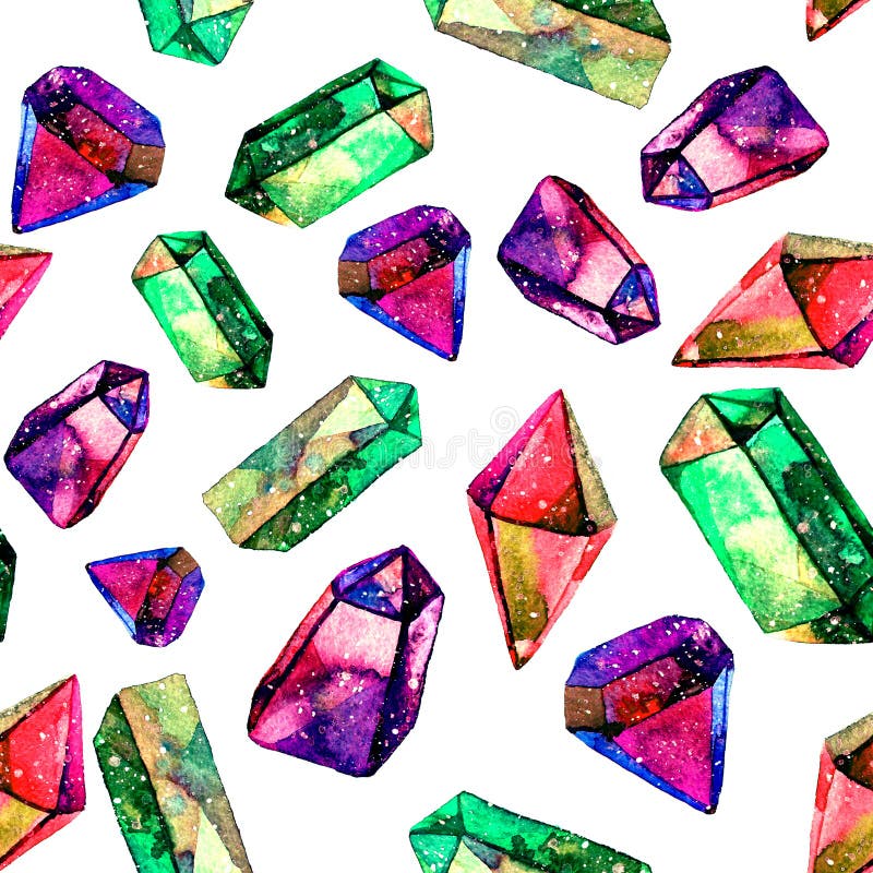 Watercolor illustration of diamond crystals - seamless pattern. Print for textile, fabric, wallpaper. Hand made painting royalty free illustration Watercolor illustration of diamond crystals - seamless pattern. Print for textile, fabric, wallpaper. Hand made painting royalty free illustration