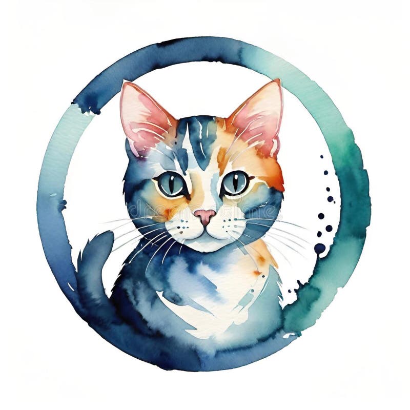 Watercolor illustration with hand drawn cat royalty free illustration