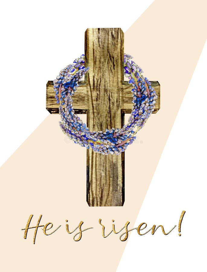 Wooden cross watercolor clipart, Religious Easter clipart