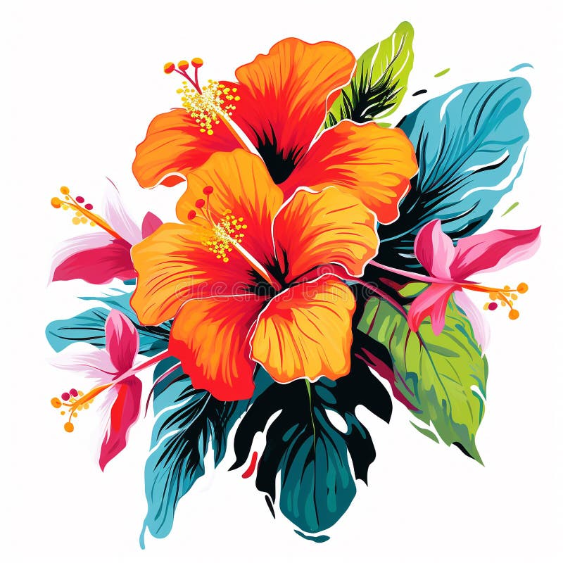 Watercolor Illustration of Hibiscus Flower Stock Illustration