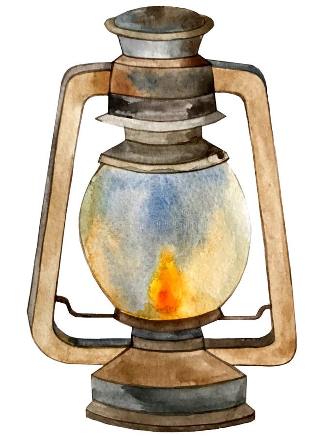 Watercolor illustration. lamp lantern lit candle. vector illustration