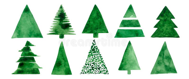 Watercolor Illustration of Many Small Christmas Trees Stock Image Image of celebration, tree