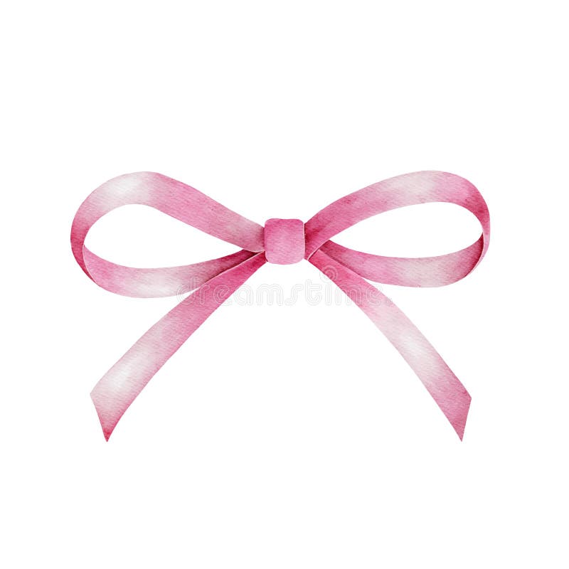 Watercolor Illustration of Pink Ribbon Bow 1 Stock Vector
