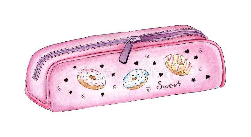 Girls Personalised Pencil Case, Pink Heart Stationary, Watercolour