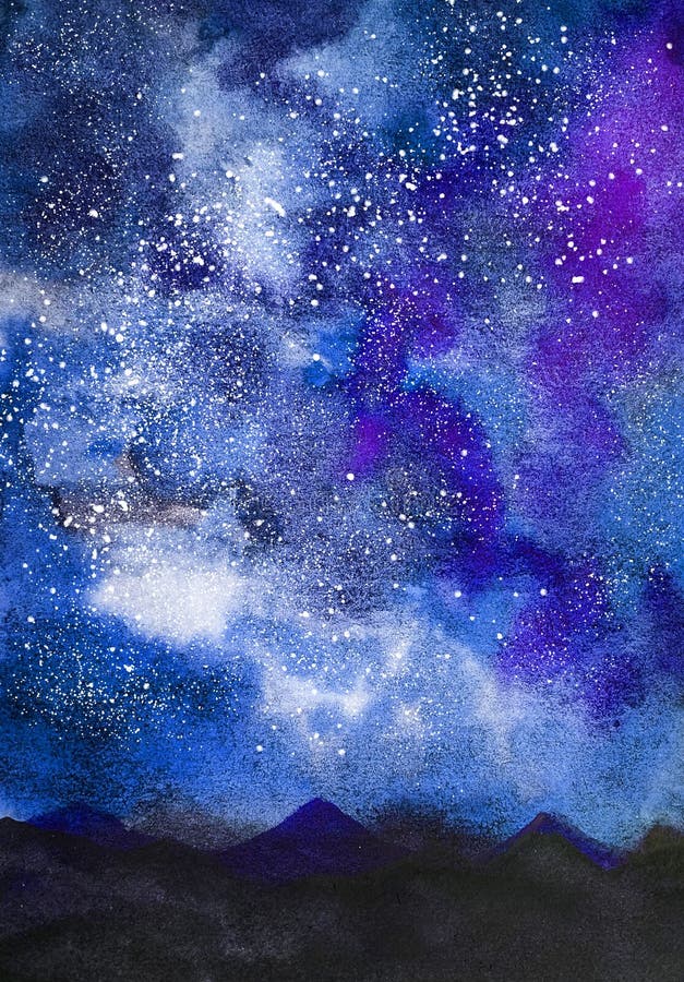 Blue galaxy with mountains