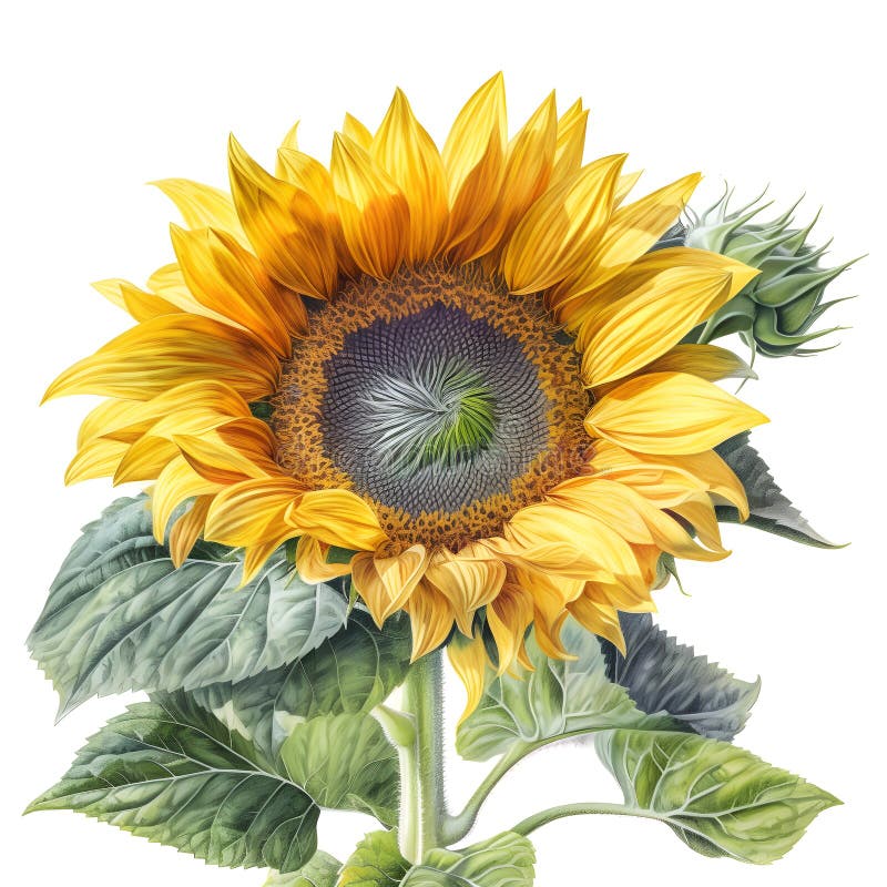 Watercolor illustration of sun flower, isolated on white background. Generative AI